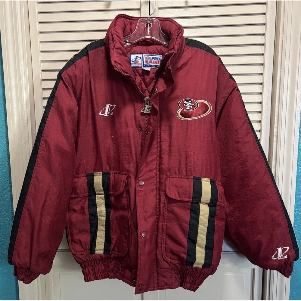 Vintage Pro Line San Francisco 49ers Puffer Jacket Zip Medium NFL Logo EUC